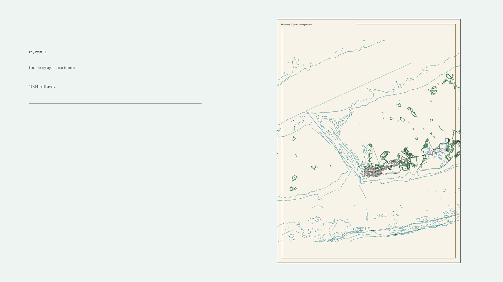 Key West Florida layered wood map design preview