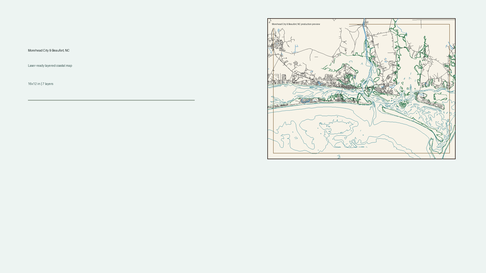 Morehead City and Beaufort NC layered wood map design preview
