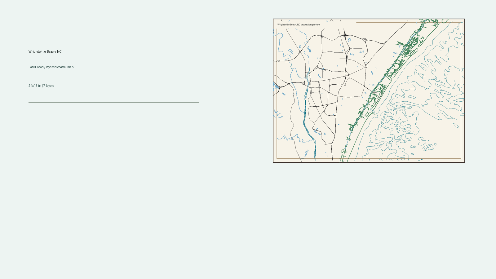 Design preview of a layered Wrightsville Beach North Carolina coastal wood map