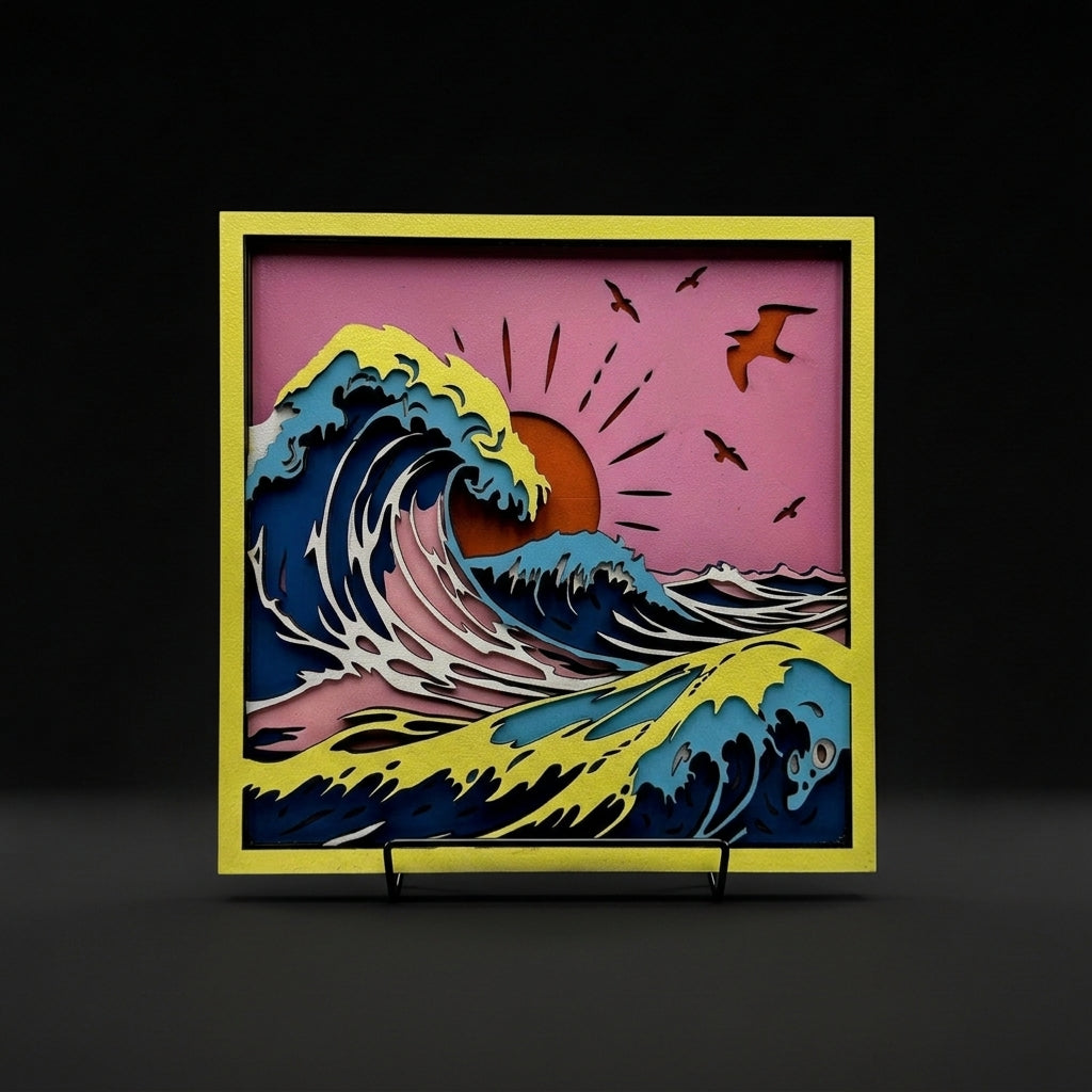 Custom Layered Wood Wave Art - Sunset Ocean Scene - custom wall art by Shoreline Custom Creations