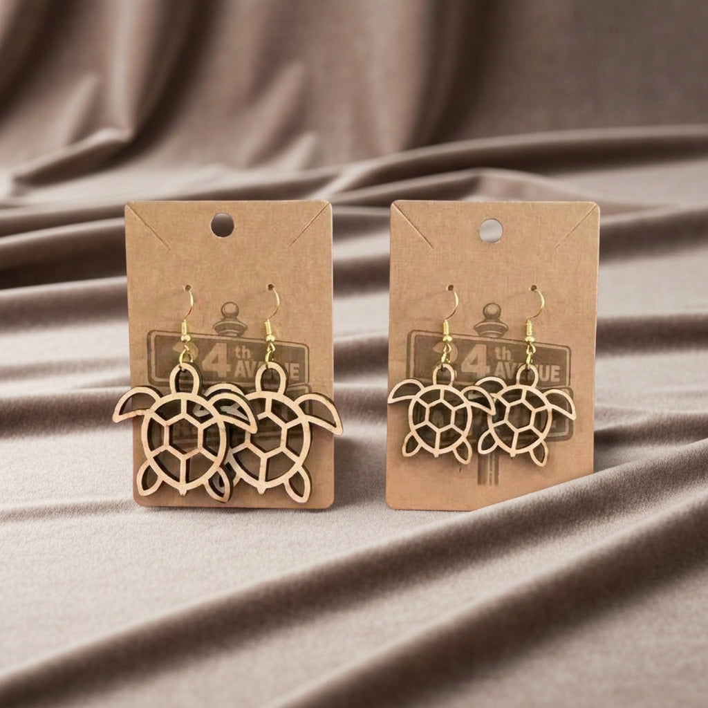 Laser-Cut Wooden Sea Turtle Dangle Earrings - custom earrings by Shoreline Custom Creations