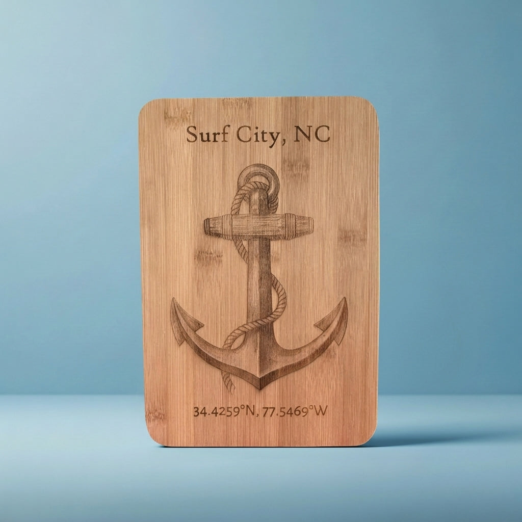 Custom Engraved Surf City Anchor Wooden Sign - custom sign by Shoreline Custom Creations