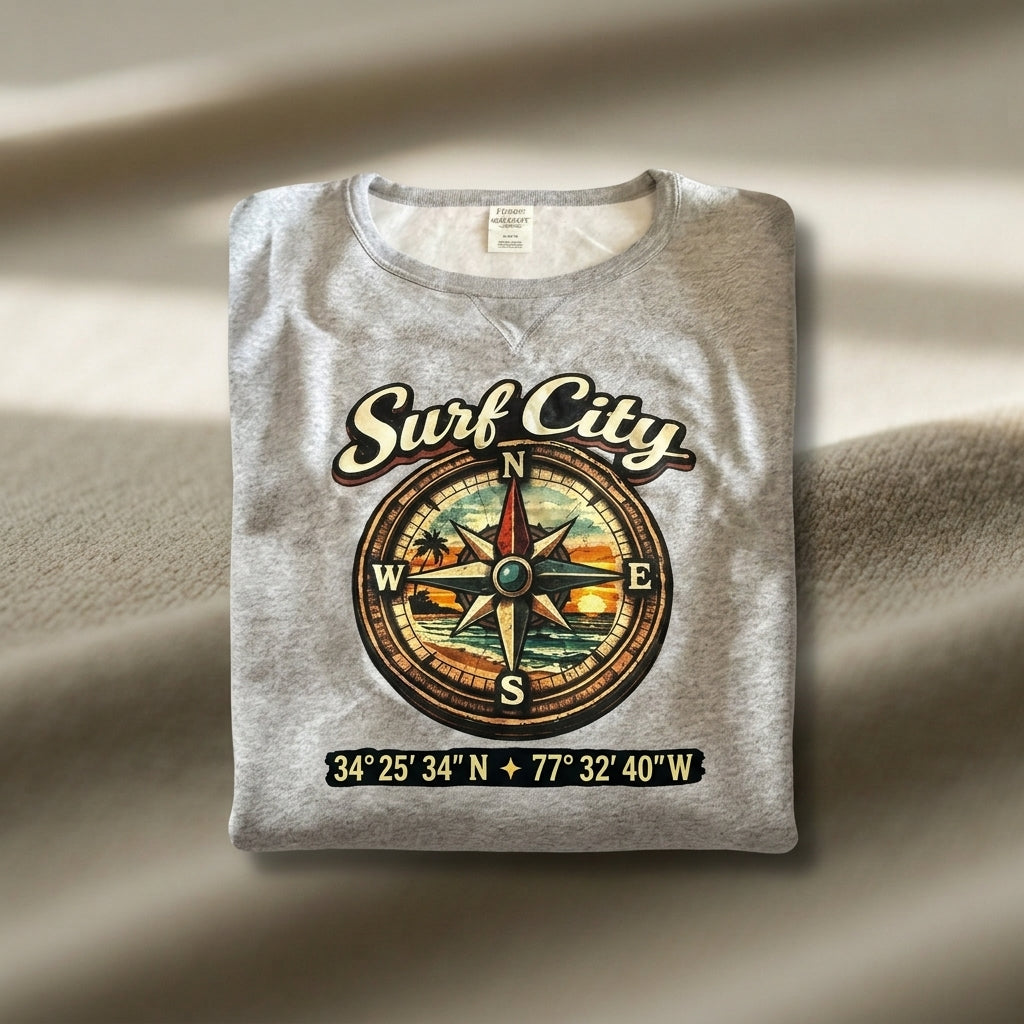 Custom Coordinates Surf City Graphic Sweatshirt - custom sweatshirt by Shoreline Custom Creations